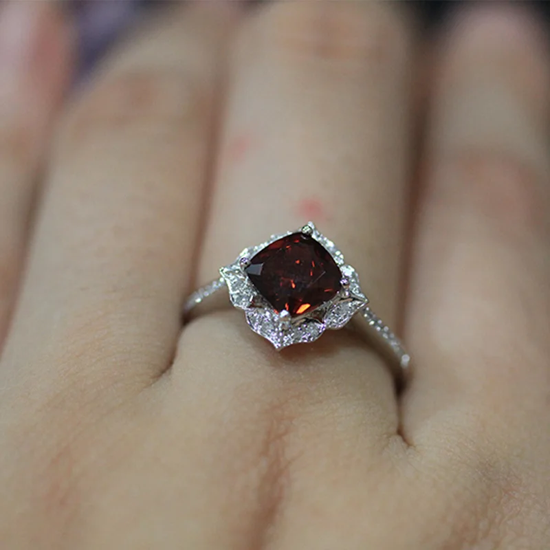 

DUPUY Women Garnet Ring 14k White Gold 7mm 1.5ct Cushion Cut Wedding Rings Accessories Classic Engagement Diamond Ring D180323