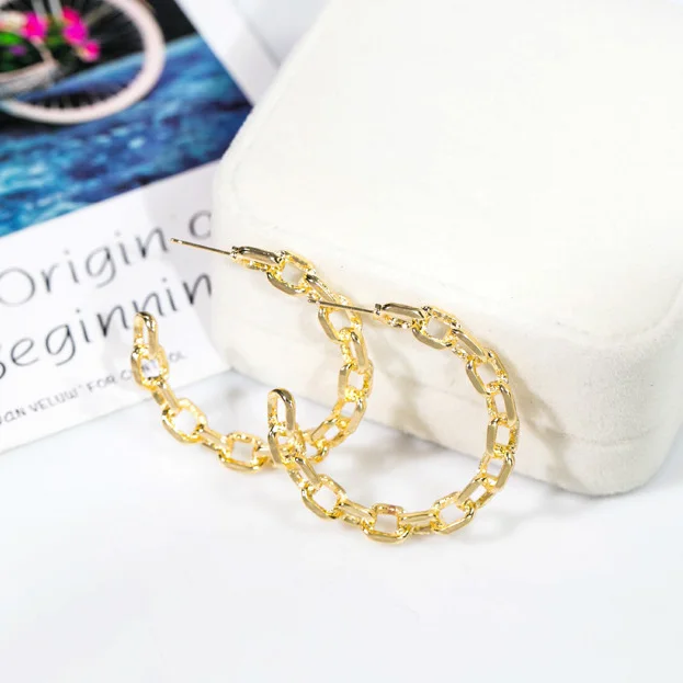 Gold Новые серьги-кольца золотистого цвета с полыми цепочками, женские открытые серьги в форме фигурного кольца, простые серьги с большими кругами, букле D'oreille Femme - Окраска металла: Gold