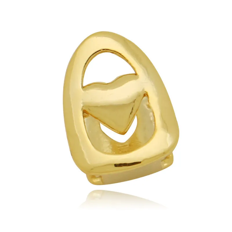 GOLD Mainlead открытым лицом в форме сердца зубы стоматологические золотые полые одного зуба шапки Топ и снизу грили вечерние ювелирные изделия для тела - Окраска металла: GOLD