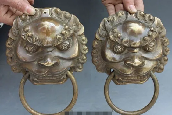 YM 316 8 &quotКитайский дракон из латуни Fu Foo Dog Lion Head Mask Door Knocker Pair | Дом и сад