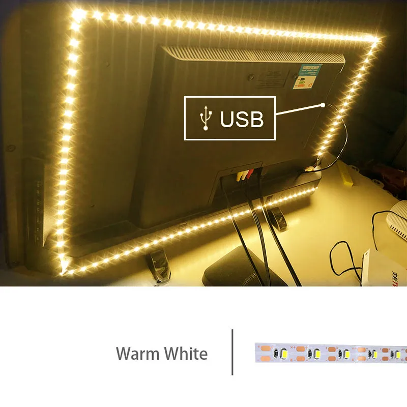 Не Водонепроницаемый 5В USB Мощность Светодиодные ленты светильник RGB 3528 2835 SMD HD ТВ