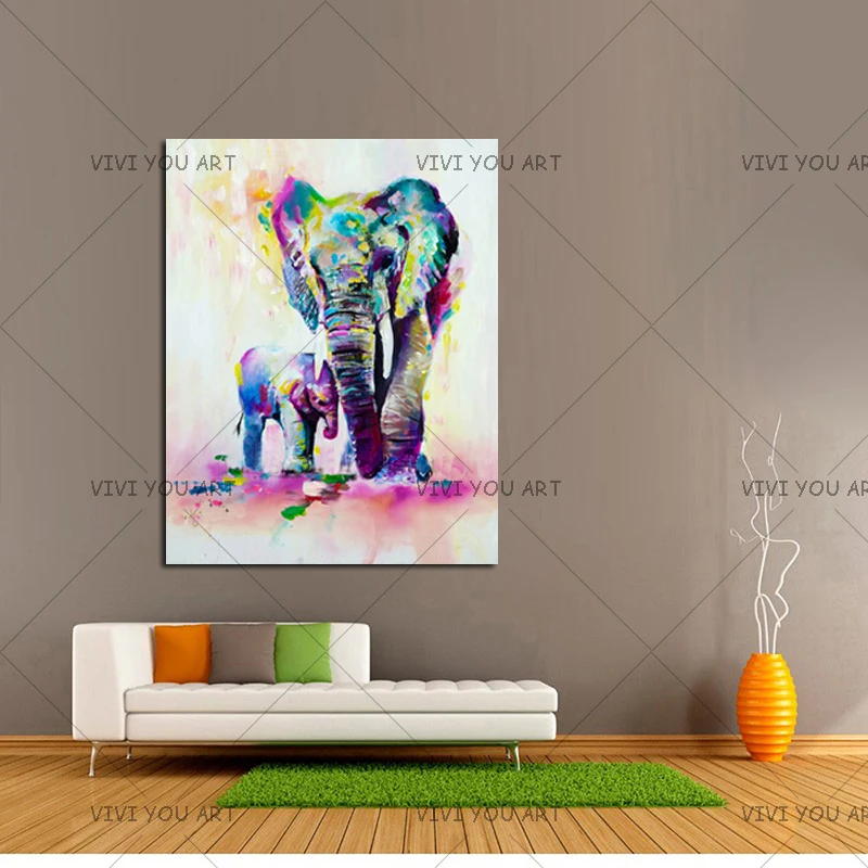 

Handpainted Abstract Elephants Oil Painting Modern Home Wall Decoration Art Pictures Handmade Animal Paintings on Canvas Large
