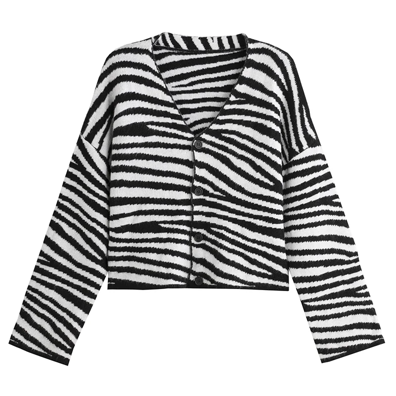 Autumn Women's Button Cardigan Sweater Korean Zebra Stripe Pattern 2018 New Knitting Top |