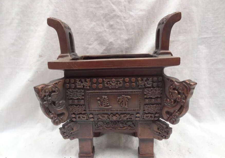 song voge gem S3581 10&quot Chinese Pure Bronze Buddhism Dragon Beast Statue Ding Incense Burner Censer | Дом и сад
