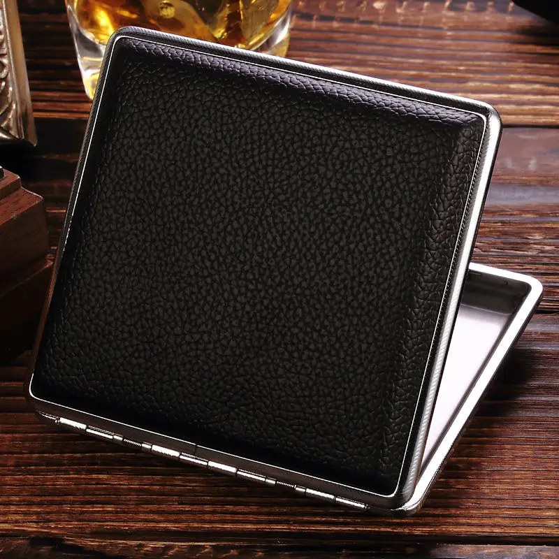 

2020 New pattern Ultra-thinDurable 20pcs Leatherwear Cigaretter case Metal True cortical