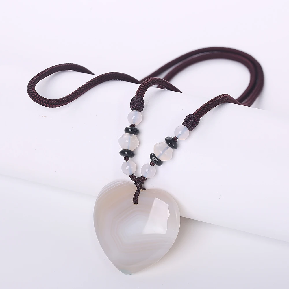 Hot Natural Stone Vintage Men Bijoux Bohemia Crystal Heart Opal agate amber obsidian Pendant Necklaces Women Jewelry Reiki Gift | Украшения