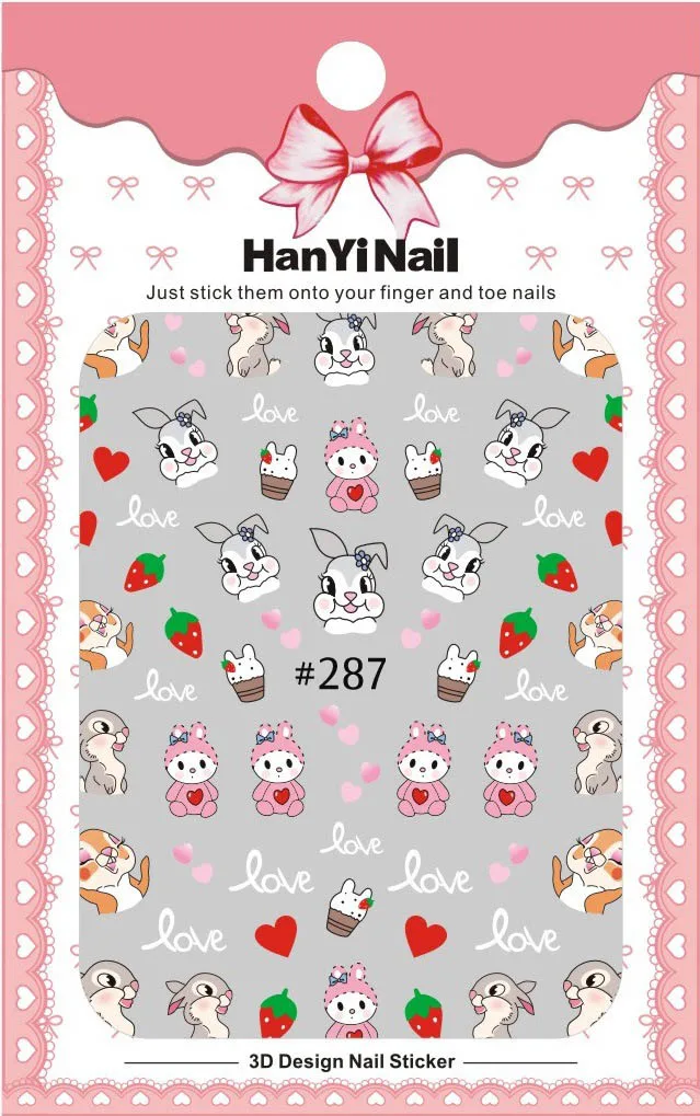 Bunny 287 1 шт мультфильм кролик дизайн ногтей наклейки для ногтей самоклеящиеся наклейки для ногтей наклейки самодельные Украшения для ногтей - Цвет: Bunny 287