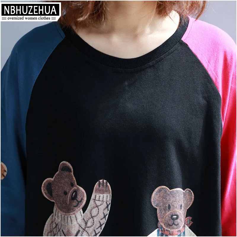 NBHUZEHUA 7G652 женская футболка большого размера d с рукавом до локтя Kawaii Bear принтом
