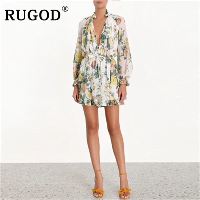 RUGOD элегантный женский комбинезон с цветочным принтом модный шифоновый на