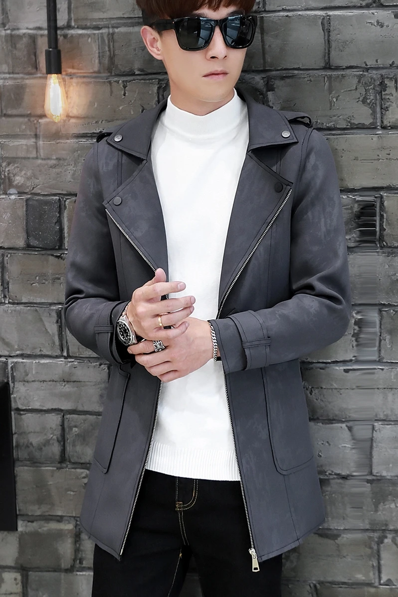 

Mens jacket spring autumn new men casual Trench coat Slim trend handsome long windbreaker turn down collar camouflage Polyester