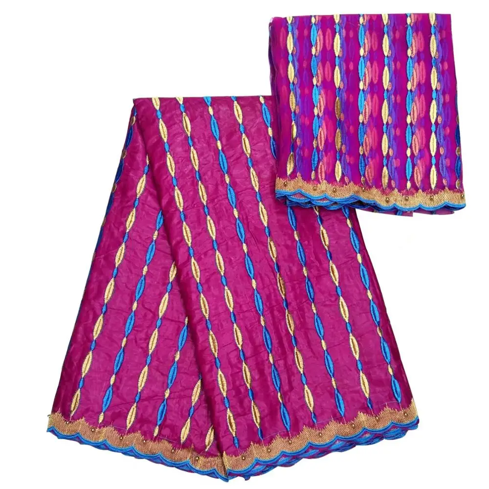 African royal blue bazin riche getzner 5 yards and tulle lace 2 purple orange african fabric high quality for dress | Дом и сад