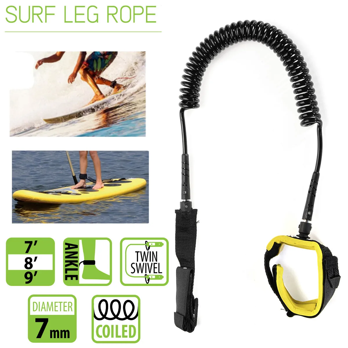 10ft 7 мм SUP ботильоны поводок для серфинга спиральный стоячего доска ТПУ доски
