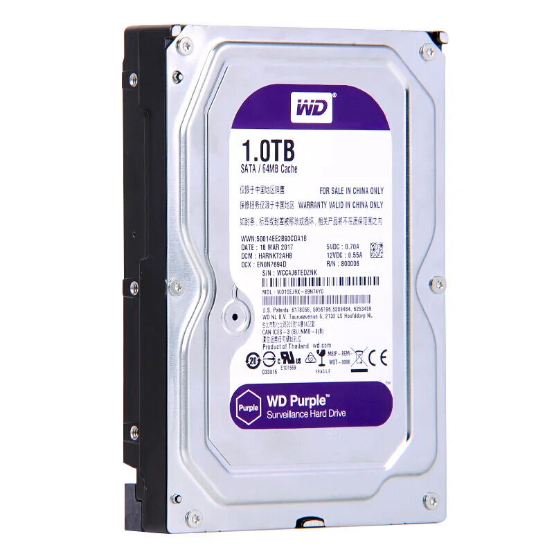 Оригинальный WD фиолетовый HDD для наблюдения 1 ТБ 3 5 &quot5400 об/мин SATA 6 ГБ/сек. 64 Мб