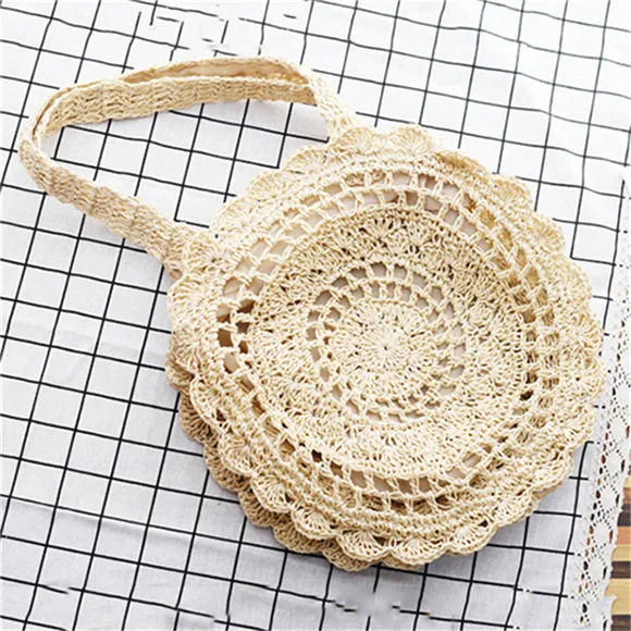 beige Богемные соломенные сумки для женщин, круглые пляжные сумки, летние сумки на плечо из ротанга, ручная работа, вязаные большие сумки для путешествий, новинка - Цвет: beige