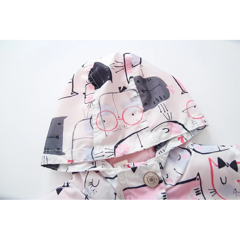 2018 Baby Girls Jackets Hooded Kid's Clothing Cartoon Pattern Coats Cute cat print Spring Children Outerwear | Детская одежда и