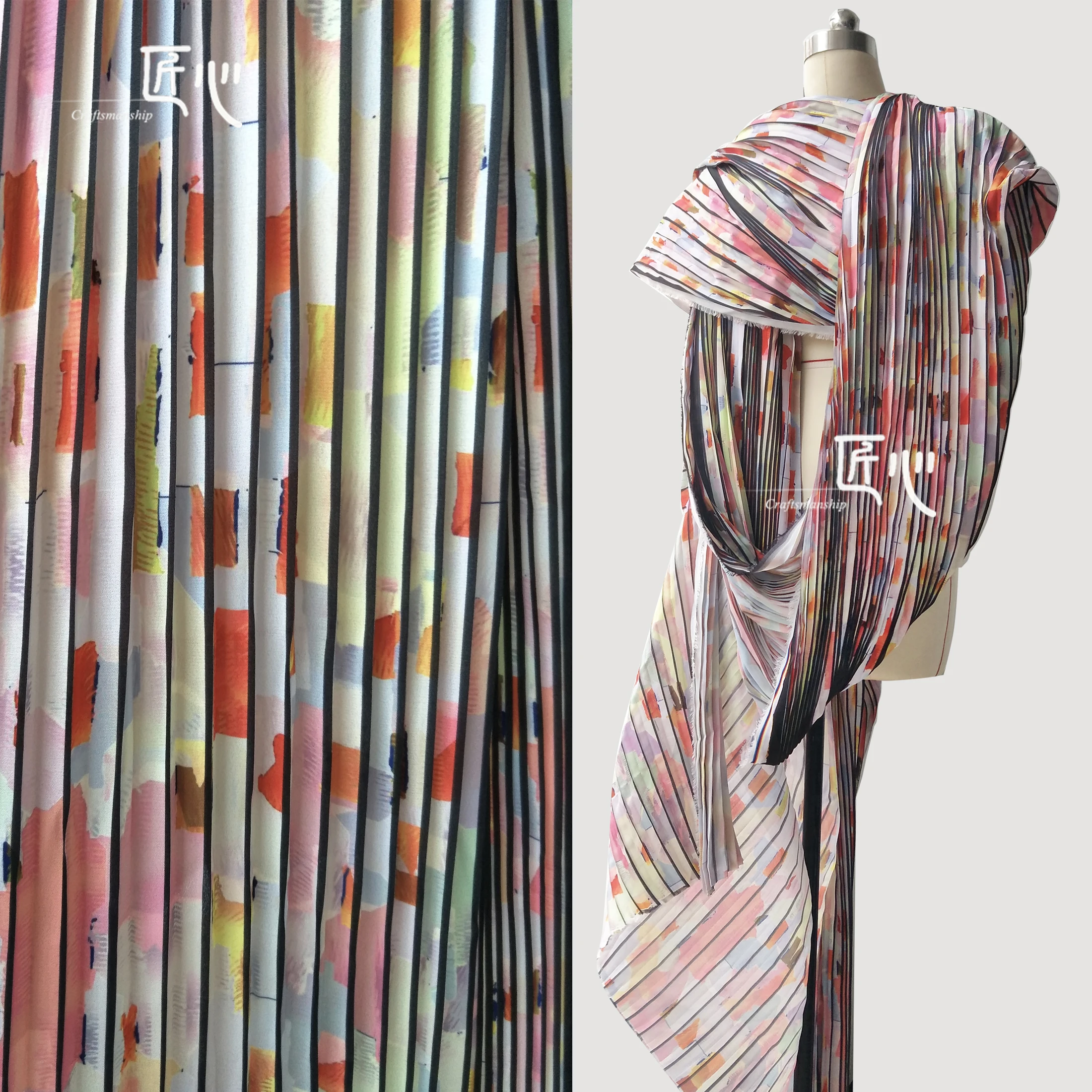 

Printing and Dyeing Pattern Fabrics Chiffon Pleated Wind Organ Cloth