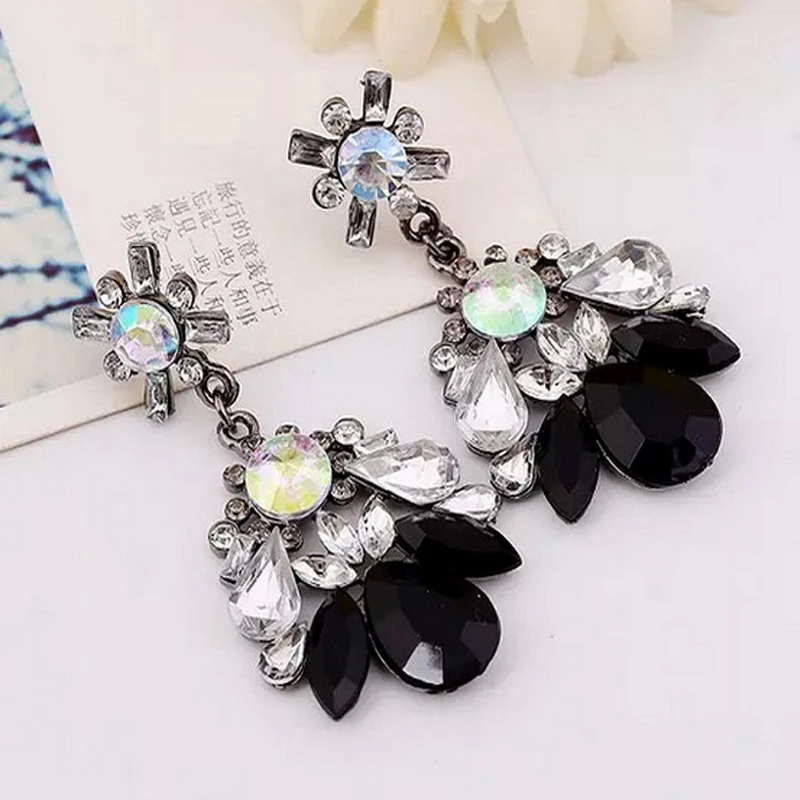 Fashion Personality Temperament Exaggerated Geometric Pattern Inlaid Imitate Oval Gemstone Long Earrings New Female Jewelry | Украшения и