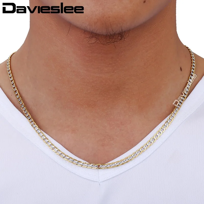 Davieslee, мужское, женское ожерелье, браслет, желтое золото, заполненная цепочка, ювелирное изделие, браслет, ожерелье s для женщин, мужчин, 4 мм, LGN64