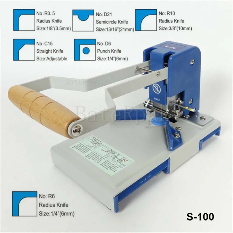 S-100 with 5 cutter S-100(R6)/S-200(D21) BateRpak/настольный бумажный угловой резак, ручная бумага книги лист/фотобумага угловой триммер - Цвет: S-100 with 5 cutter