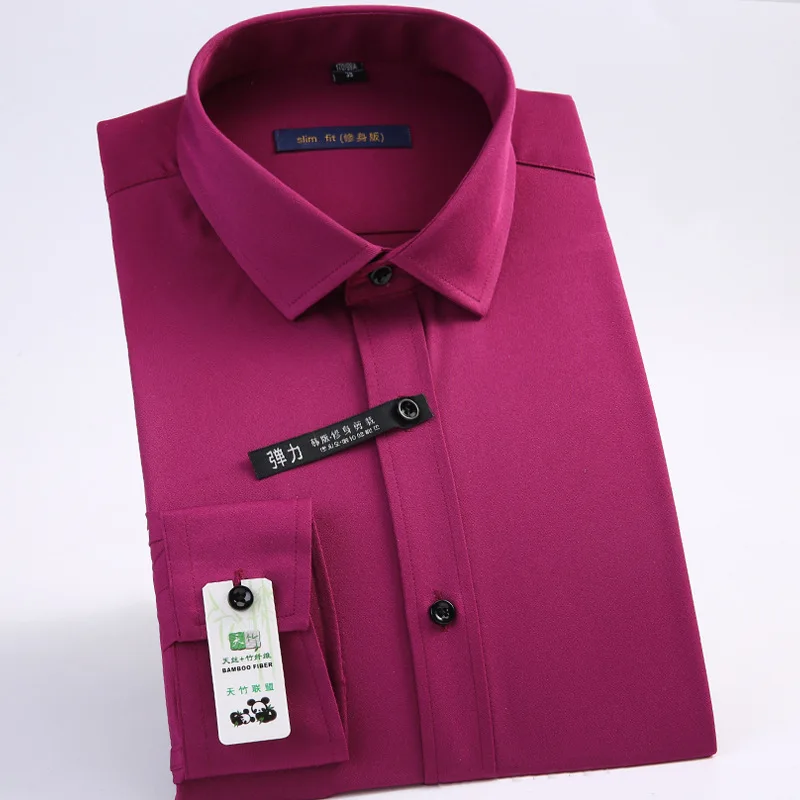 Новинка весны 2019 однотонная мужская приталенная рубашка с длинными рукавами