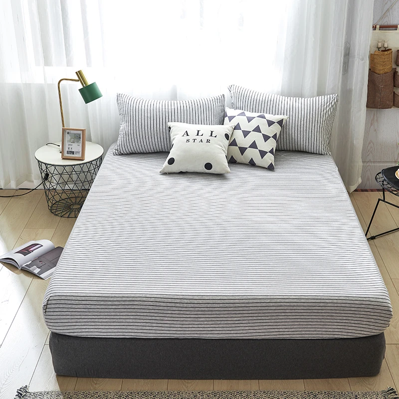 5E-5 Cotton Fitted Sheet Mattress Cover Four Corners with Elastic Band Bed Sheet Pillowcase Bed Linen Queen King Full Twin Size - Цвет: 5E-5