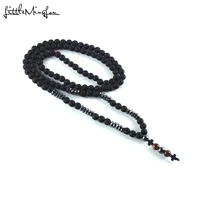 2019 luxury natural stone lava beads long necklace mens black hematite cross pendants necklace geometry jesus jewelry gift