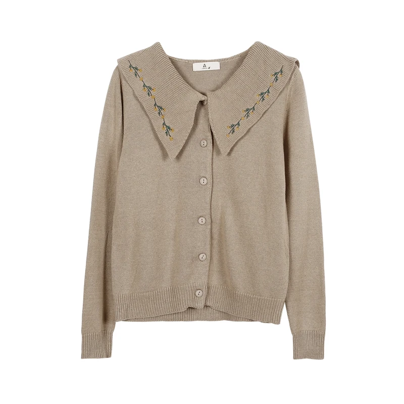 Mori Girl Chic Women Elegant Cardigan Peter Pan Collar Floral Embroidery Lady Casual Sweater Autumn Winter Kawaii Knitting Coat |