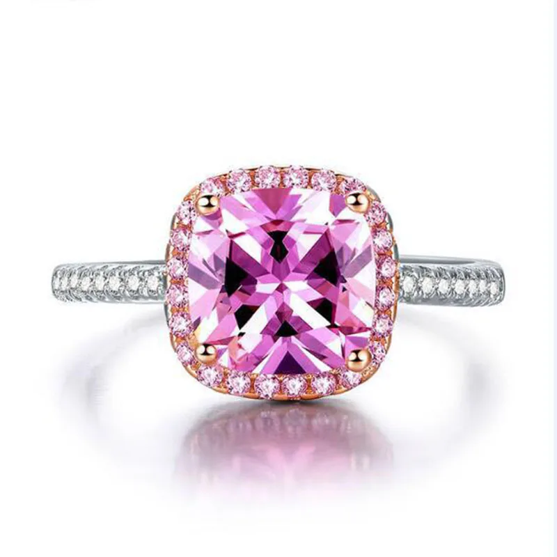 

100% 925 Sterling Silver Radiant Hearts, Light Pink Enamel & Clear CZ Finger Ring Women Wedding Jewelry Wholesale