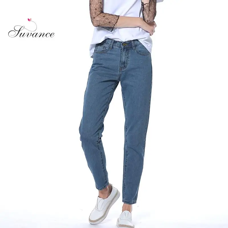 Suvance Модные свободные прямые женские джинсы с высокой талией в стиле Bf