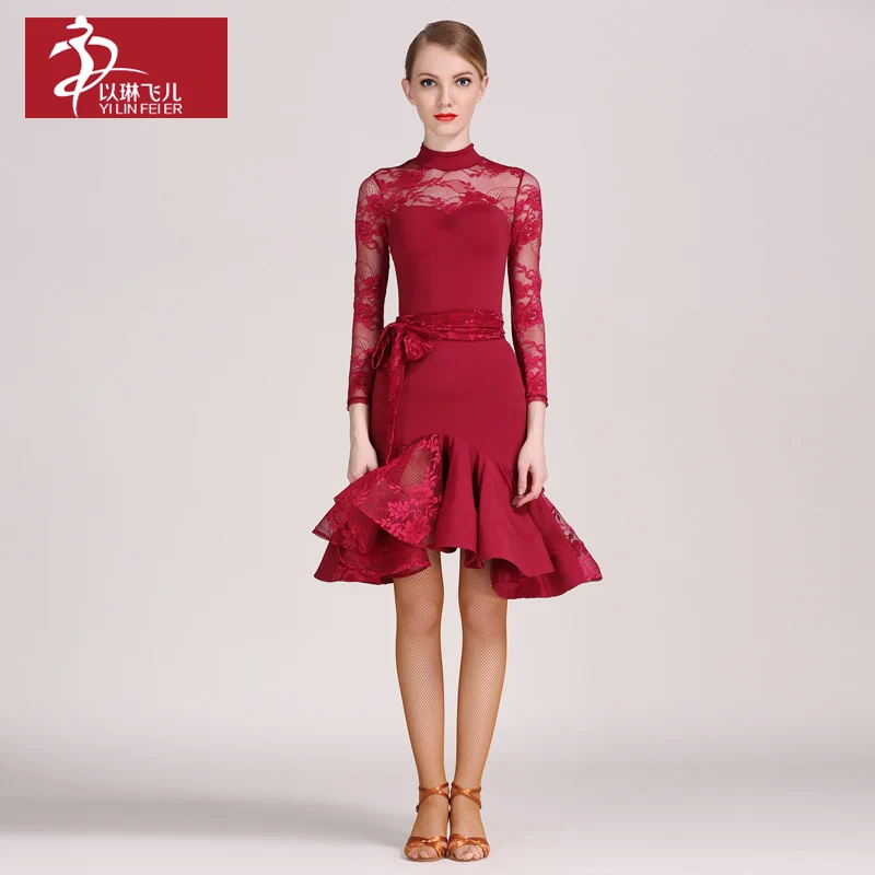 Новинка, распродажа, женский модный костюм для латинских танцев, костюмы для бальных Танго, Румба, чача, танцевальная одежда для соревнований, топ + юбка, комплект GB071 + 072