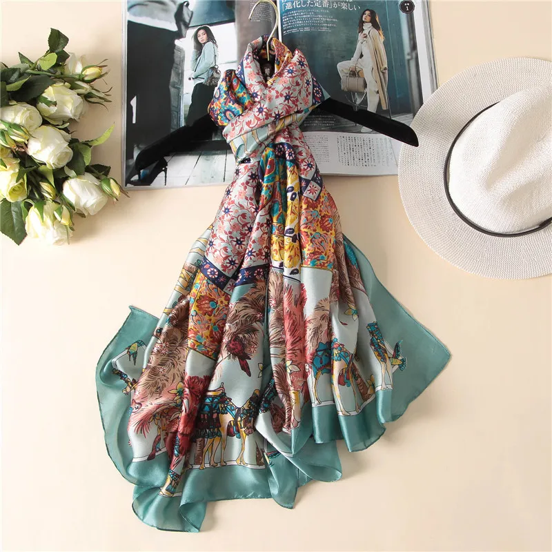 Женский модный Африканский этнический шелковый шарф с цветочным принтом шаль