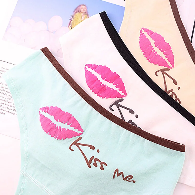 Лидер продаж, трусы с буквенным принтом «Kiss Me» для девочек, нижнее белье, хлопковое нижнее белье ярких цветов