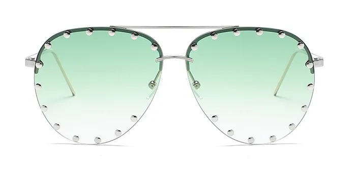 C5 silver green Женские солнцезащитные очки пилота с металлическими заклепками, женские роскошные индивидуальные очки с заклепками CCSPACE, брендовые дизайнерские очки, солнцезащитные очки UV400 - Цвет линз: C5 silver green