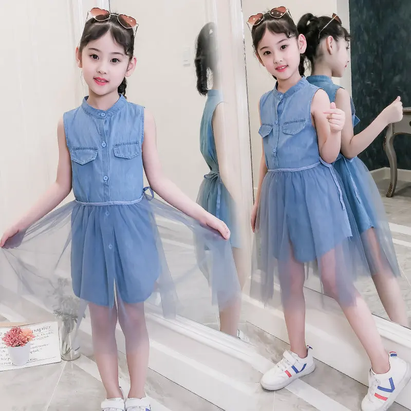 Big Girl Denim Jeans Prom Blouse Dresses For Cocktail Mesh Party Princess Tulle Dress Age 5 6 7 8 9 11 13 14 Years Old | Детская одежда