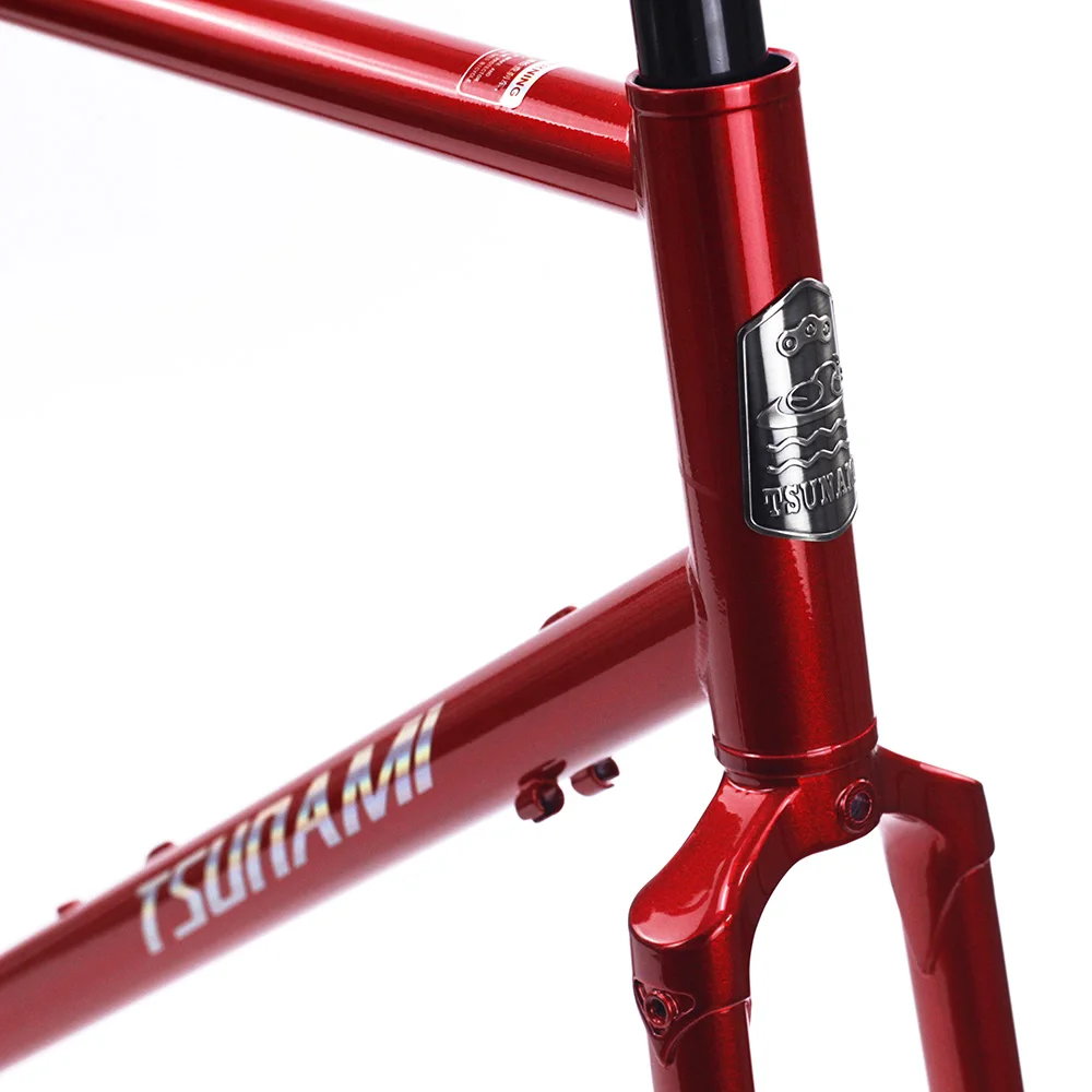 TSUNAMI CR-MO сталь 700c Road Touring Frameset CX Cyclocross 2" рама вилка гравий дисковый тормоз Классический хром велосипедные рамы