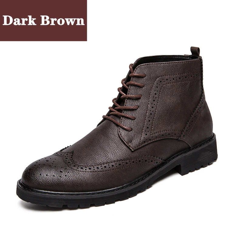 Dark Brown Misalwa/мужские ботинки-оксфорды с потертостями повседневные армейские ботильоны на шнуровке мужские мотоботы-дезерты из искусственной кожи - Цвет: Dark Brown