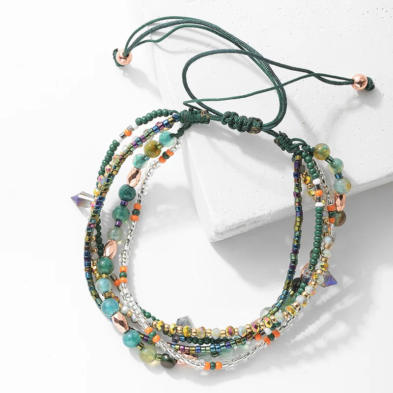 Этническая Boho Стиль бисера слоистых регулируемый браслет летний для Для женщин