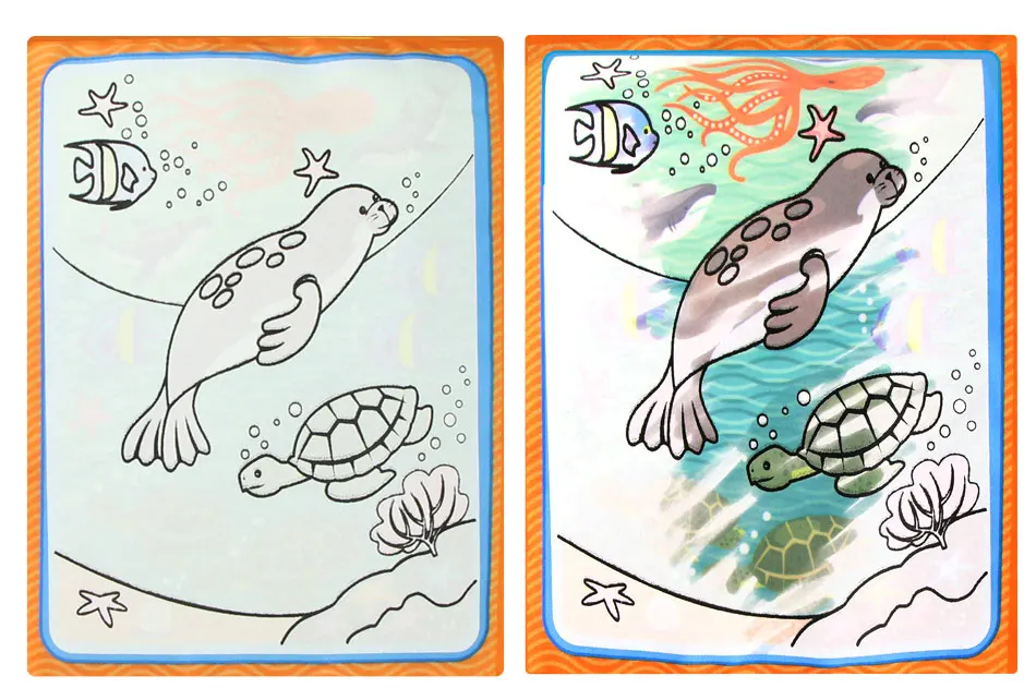Water Drawing Cloth Book& Magic Pen Marine Life Theme Multi-color Painting Doodle Soft Book Learning Educational Toys for Kids