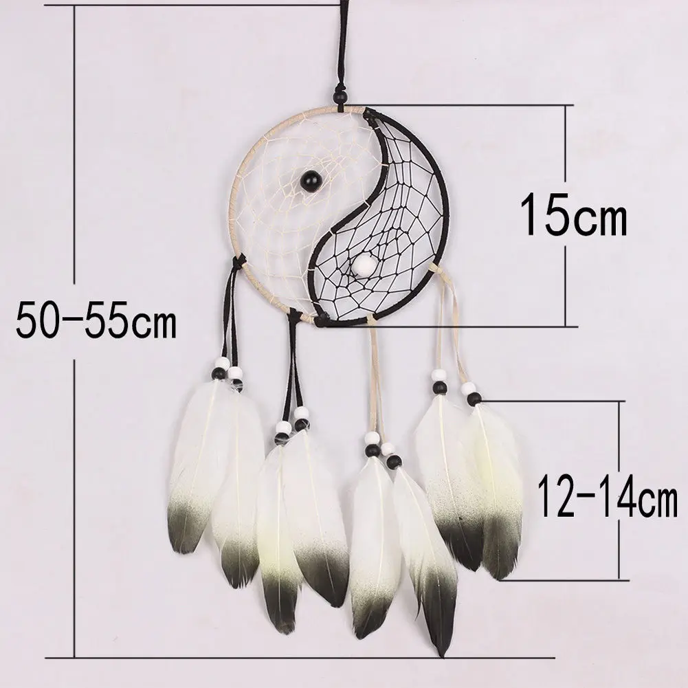 

Mayitr Car Wall Wind Chimes Hanging Decorations Yinyang Catcher Feathers Pendant Party DIY Decorations