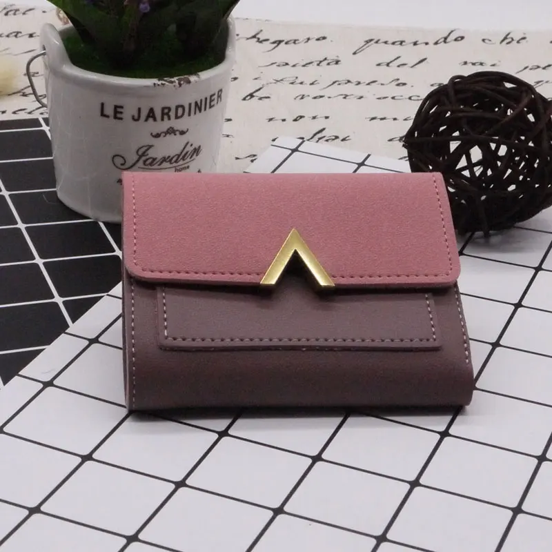 Pink purple Маленький брендовый женский кошелек MINOFIOUS из матовой кожи, Мини женские кошельки из искусственной кожи, короткий кошелек с надписью, мини-кошелек для кредитных карт - Цвет: Pink purple