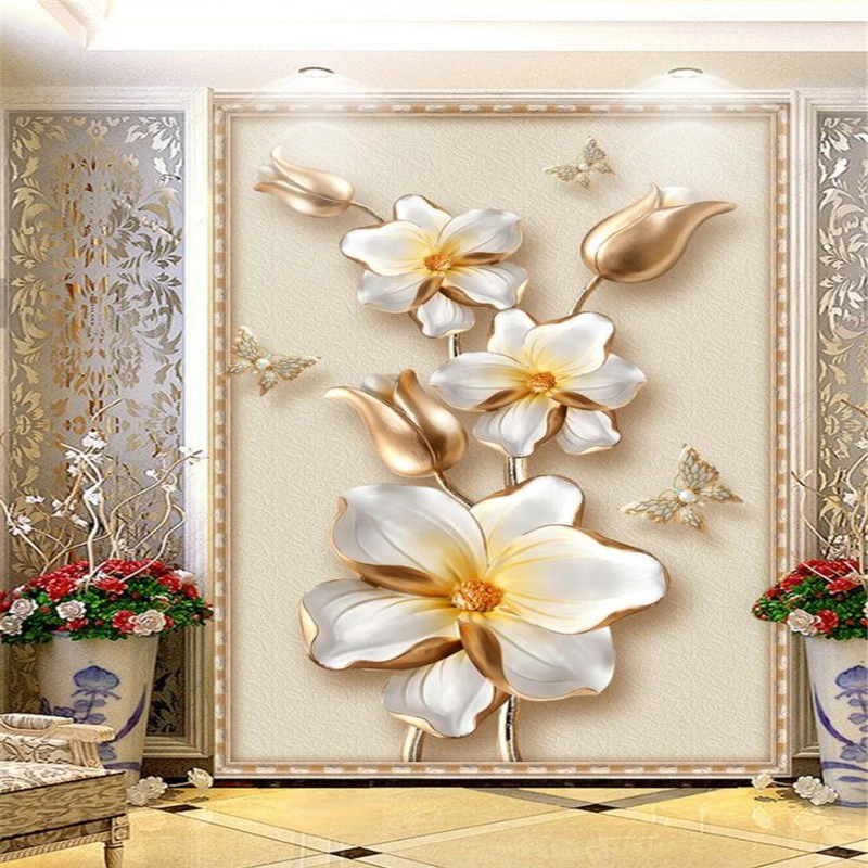 

Beibehang Custom Wallpaper 3D Stereo Luxury Gold Flower Jewelry Bonus Backdrop Wall Love Set Decoration Background 3d wallpaper
