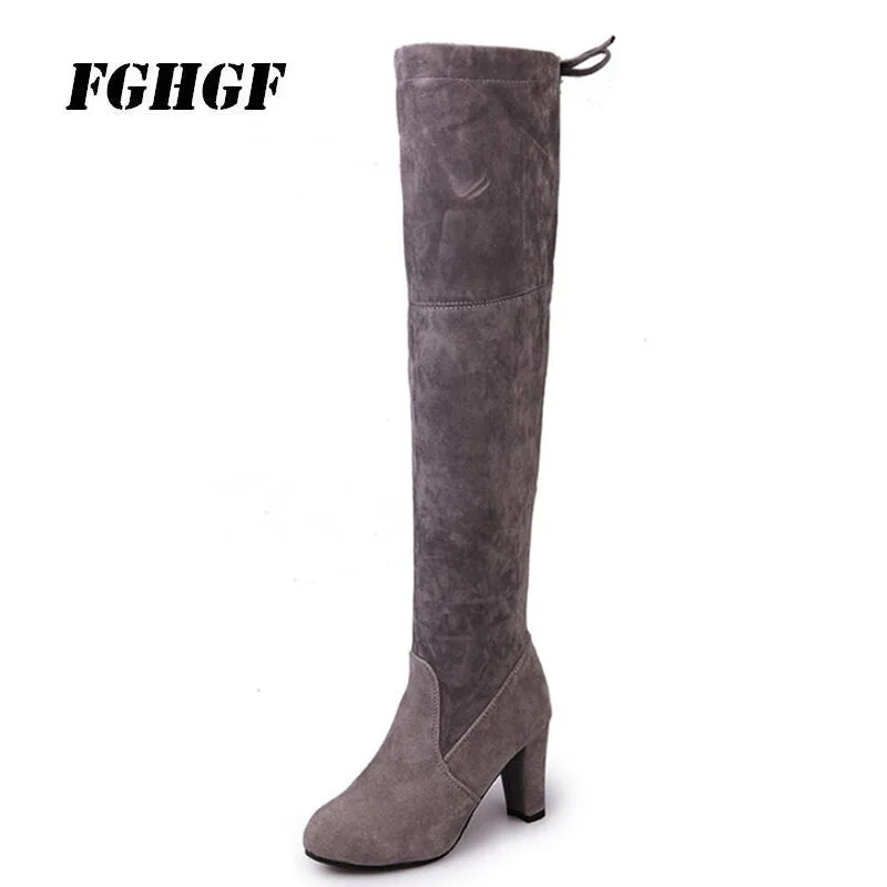 Autumn and winter over the knee boots women's high-heeled stovepipe stretch high slim bo | Обувь