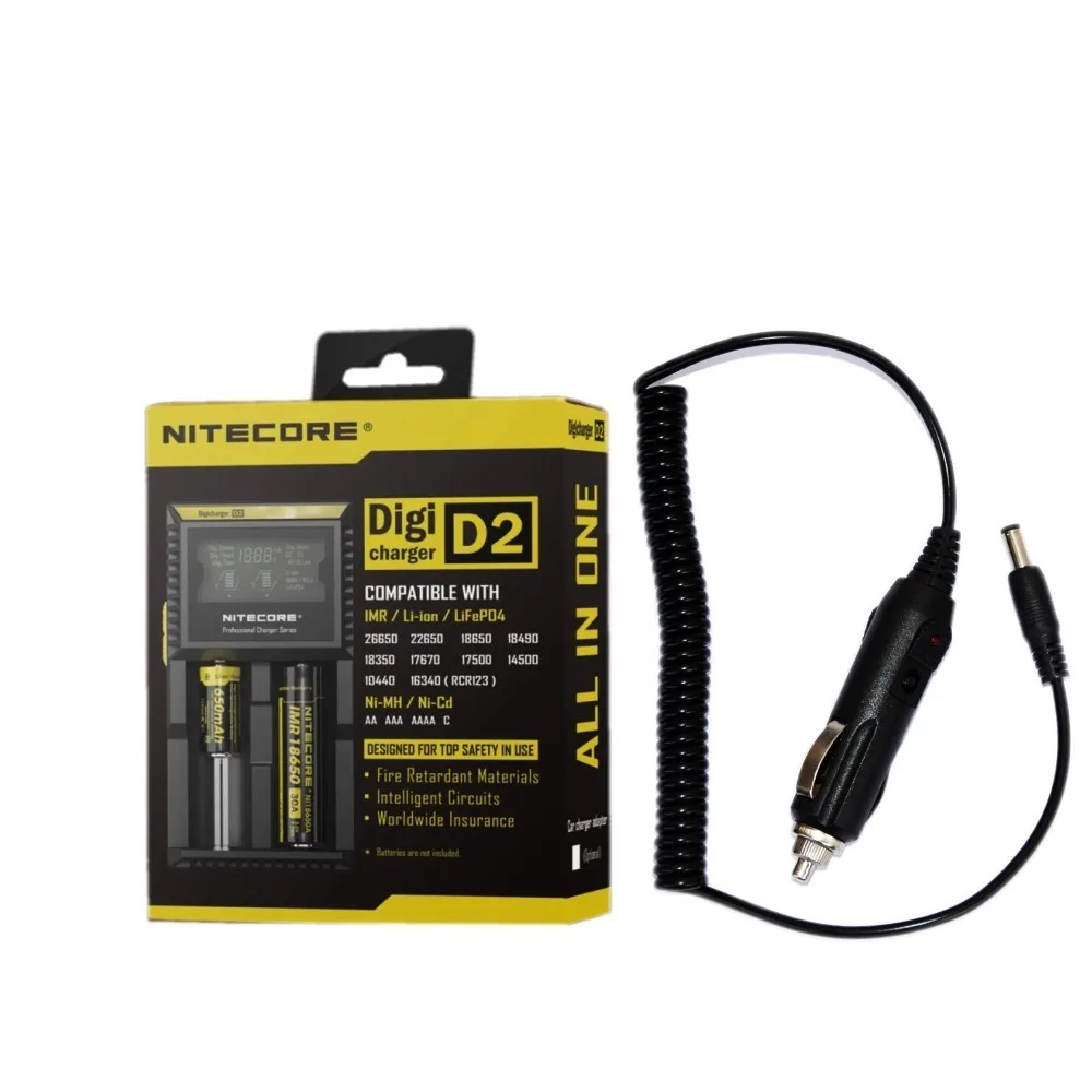 NITECORE D4 D2 I4 I2 Цифровое зарядное устройство с ЖК-дисплеем Intelligente схемы Global Verzekering ion 18650 14500 16340 26650 зарядное устройство - Цвет: D2   car