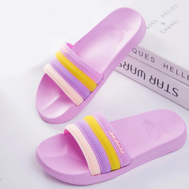 Мода 2018 летние туфли женские шлепанцы милые радужные пляжные Босоножки на