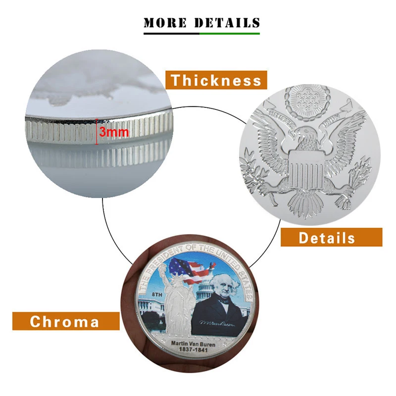 Роскошная монета WR для домашнего декора 8 из США президент Мартин Ван Бурен вызов