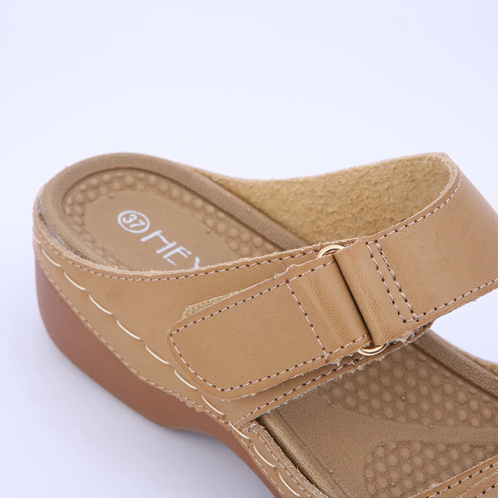 Women Slippers Platform Casual Rome Sewing Square Heels Leisure Summer Hook&amploop PU Patent Leather Light-weight Shoes HEYIYI | Обувь