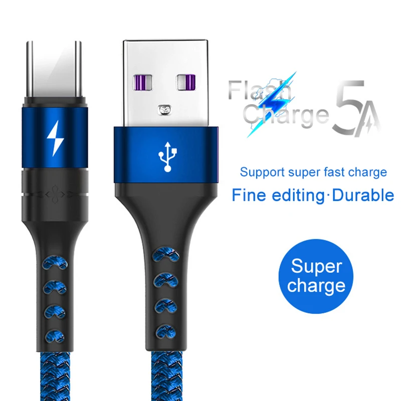 USB Type C 5A кабель для Huawei Mate 20 Pro X супер быстрое зарядное устройство Плетеный QC3.0