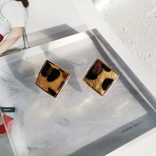 Square Винтажные леопардовые геометрические круглые треугольные квадратные серьги-гвоздики, модные простые серьги для женщин, ювелирные изделия Brincos Mujer - Окраска металла: Square