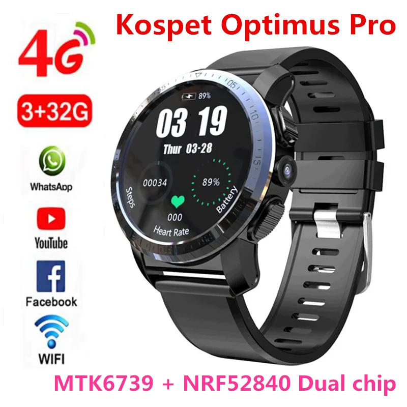 KOSPET Optimus Pro, 3 ГБ, 32 ГБ, 800 мА/ч, батарея, две системы, 4G, смарт-часы, телефон, водонепроницаемые, 8,0 МП, 1,39 дюйма, Android 7.1.1, Смарт-часы для мужчин