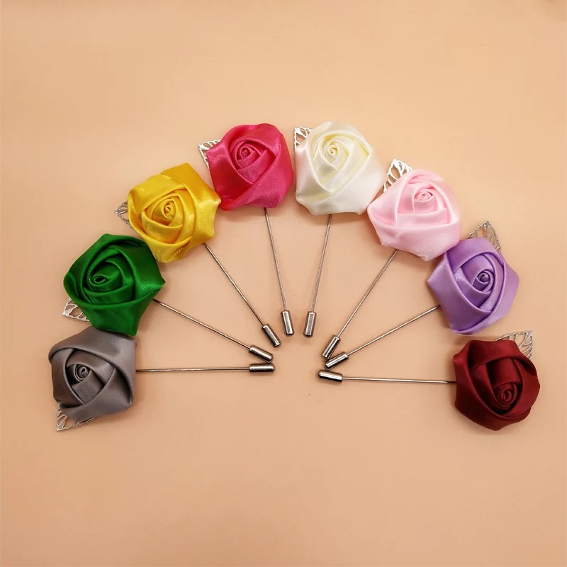 

50 Pcs Men's Boutonniere Pins Silk Rose Artificial Flowers Groom Men Women Prom Corsage Brooch Lapel Pin For Clothes Decoration
